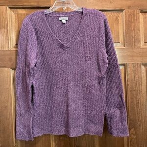 Croft & Barrow Women’s Purple V-Neck Ribbed Soft Sweater, Size Large